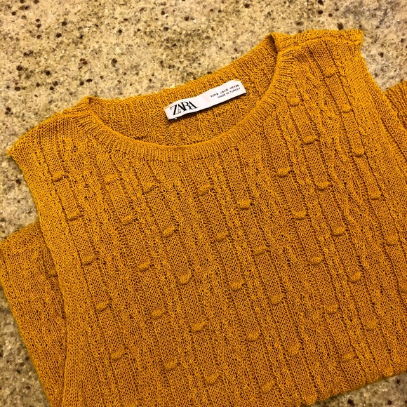 Zara Mustard Yellow Scalloped Tank Top - Picture 1 of 4